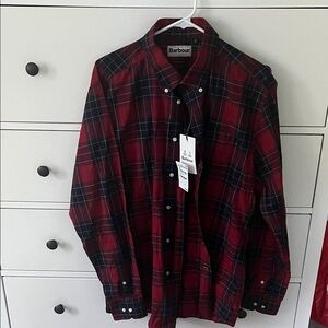 Barbour Men's Red and Blue Plaid Button Down Shirt